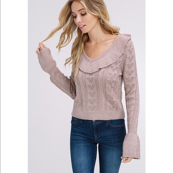 Last One!! Blush Cable Knit Ruffle Sweater - Picture 5 of 7